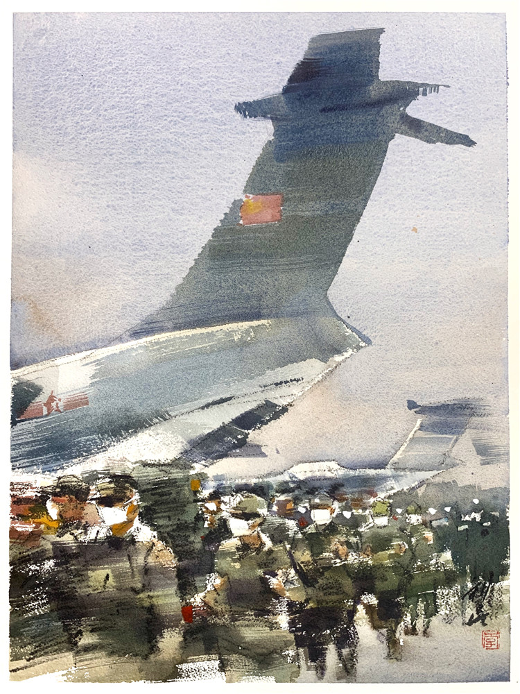 《出征》  李利民   水彩画